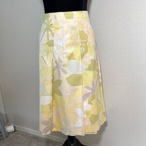 Talbots Yellow and Cream Floral Pleated Midi Skirt